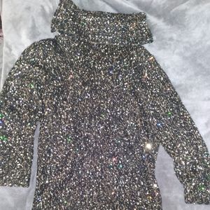 THICK SEQUIN KNITTED TURTLE NECK SWEATER